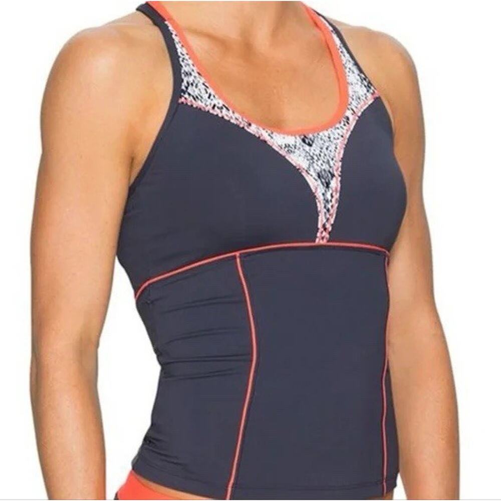 Athleta Torpedo Swim Tankini Top Medium Grey Pink Racer Back Athletic Tank‎